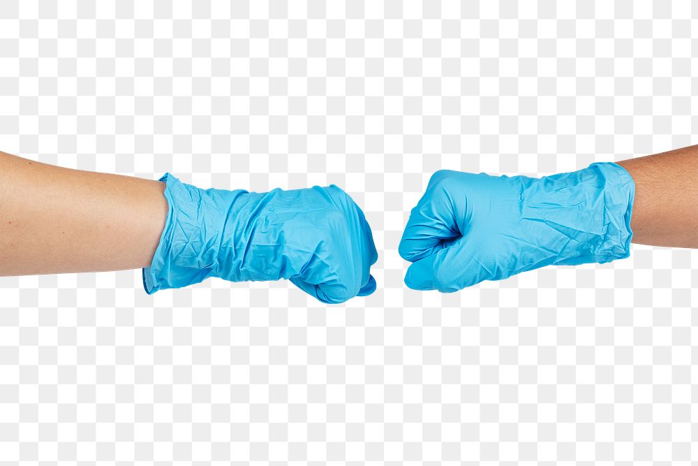 Medical staff bumping fists to support each other during coronavirus pandemic transparent png