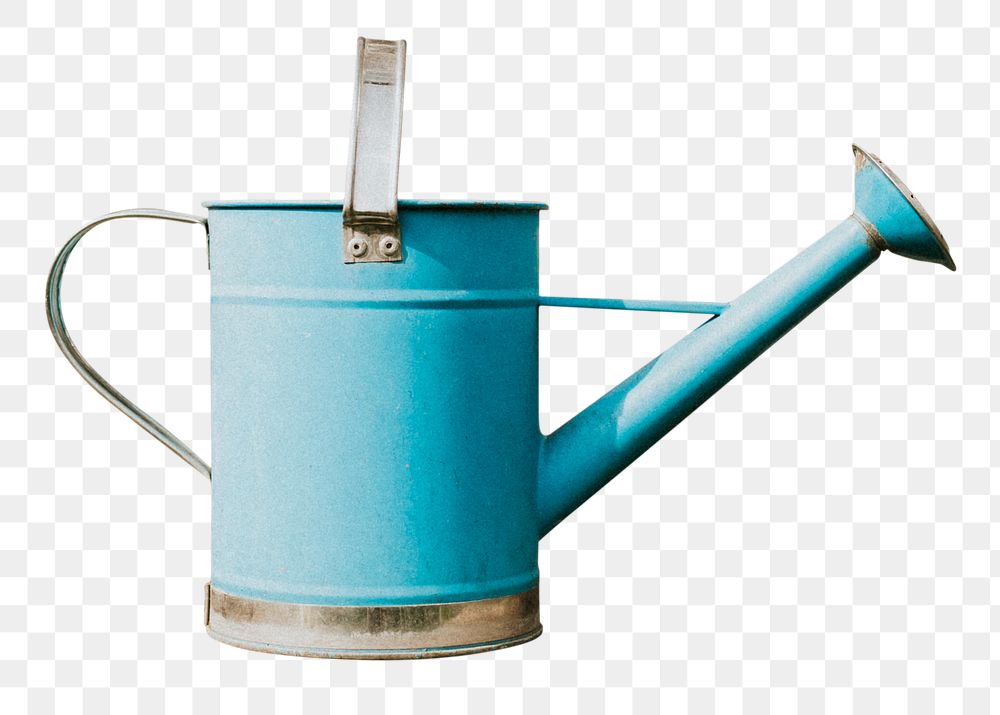 Blue watering can garden tool png mockup