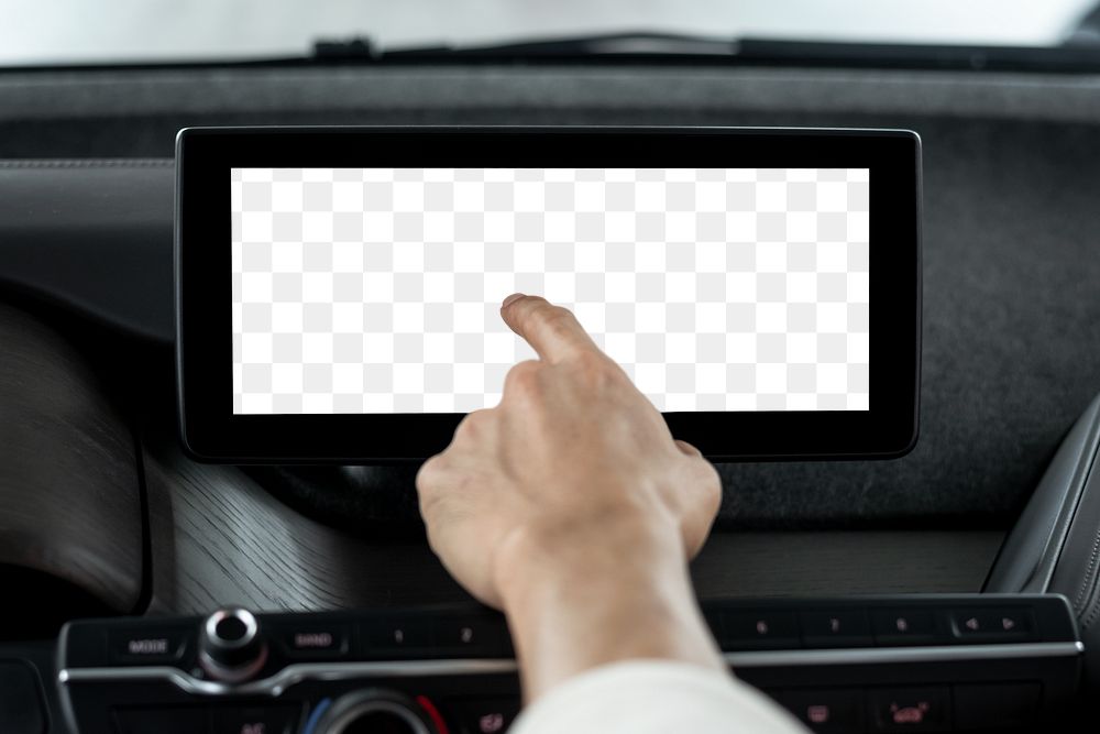 Gps transparent screen mockup png in self-driving car