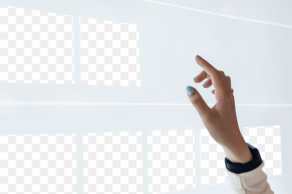 Transparent screen mockup png girl pointing