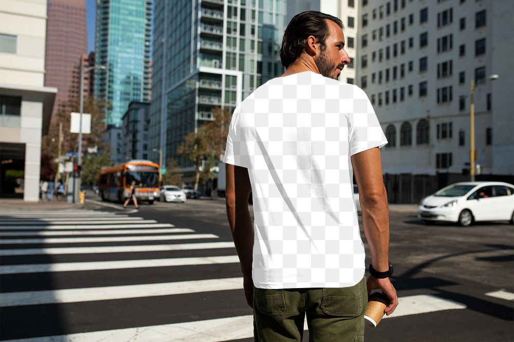 Png printed back t-shirt mockup white minimal style men&rsquo;s streetwear