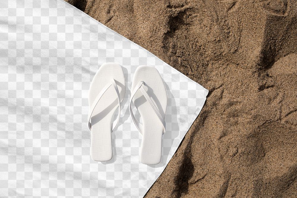 Png flip-flops apparel mockup on beach towel fashion outdoor