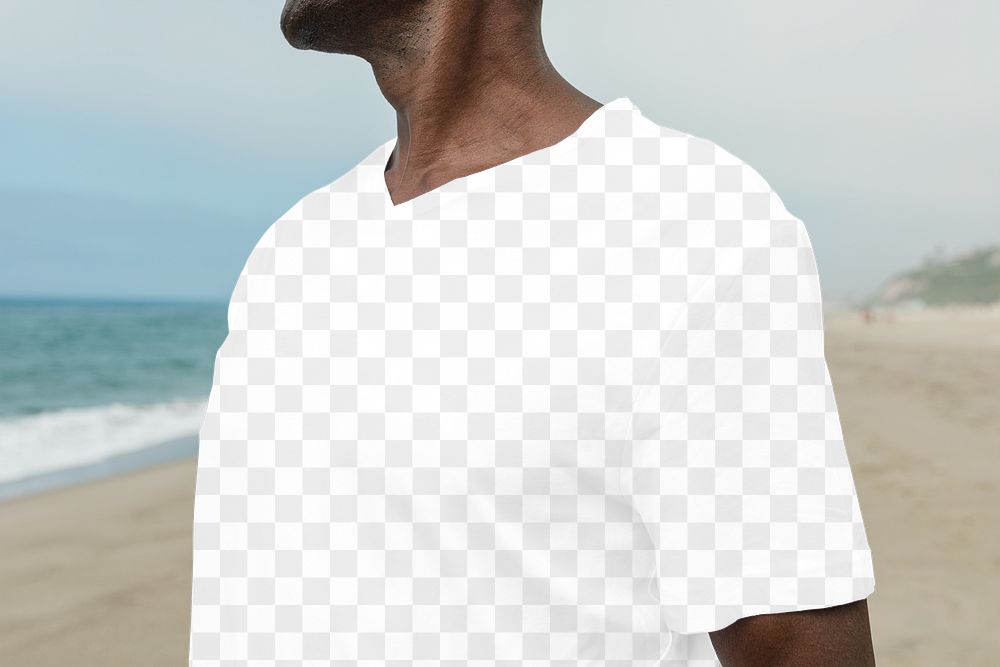 Png men&rsquo;s apparel t-shirt mockup summer fashion shoot at the beach