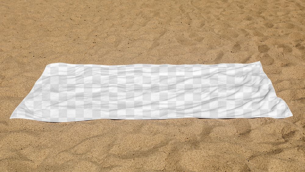 Png beach towel transparent mockup on the beach