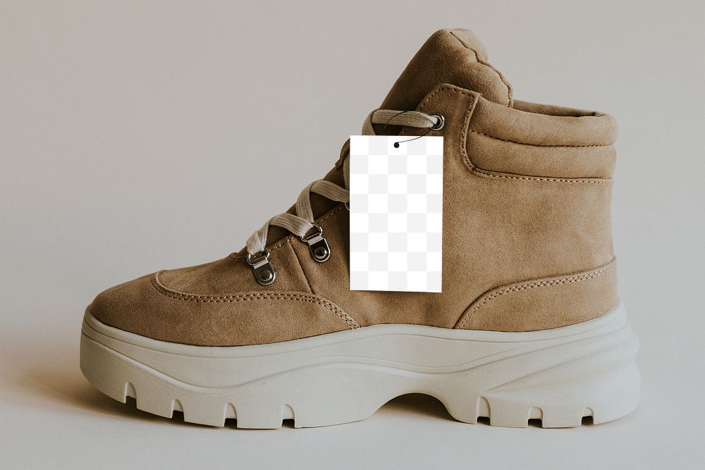 Blank tag png platform hiking boots mockup