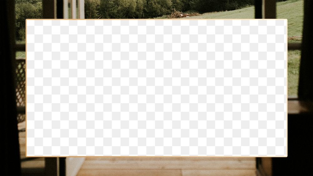 Png blank frame on countryside cabin background