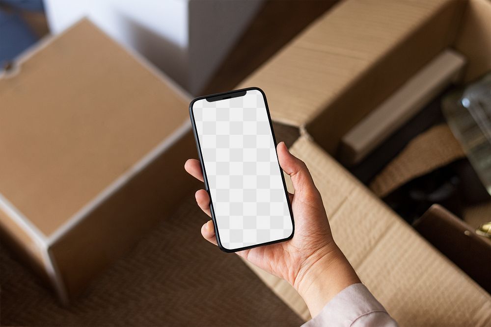 Smartphone screen png mockup with boxes background