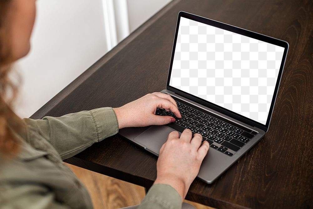 Laptop screen mockup png woman working from home in the new normal
