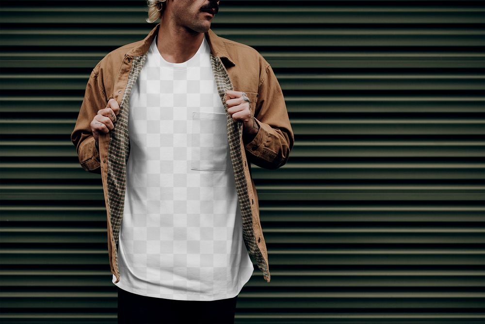 T-shirt png mockup on casual men's fashion