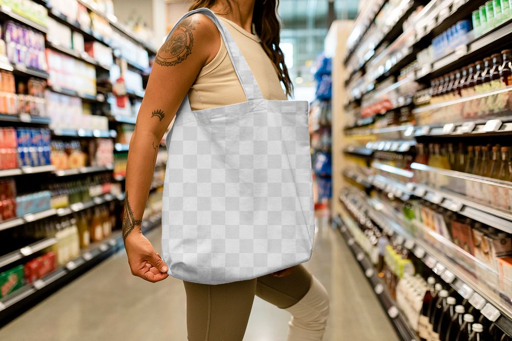 Tote bag png mockup transparent, supermarket grocery shopping