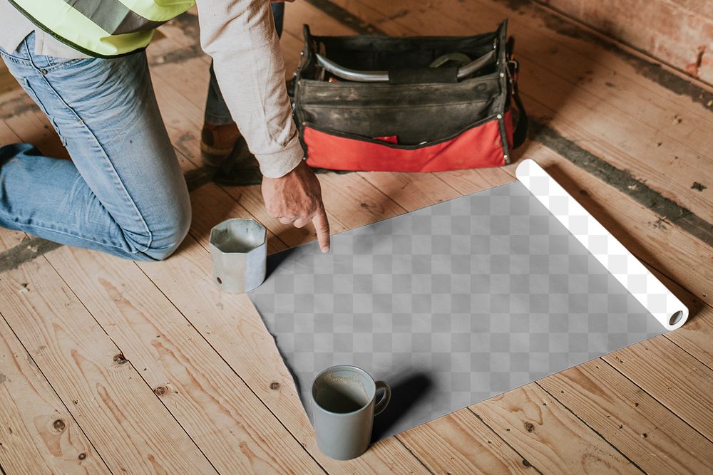 Paper png mockup at a construction site