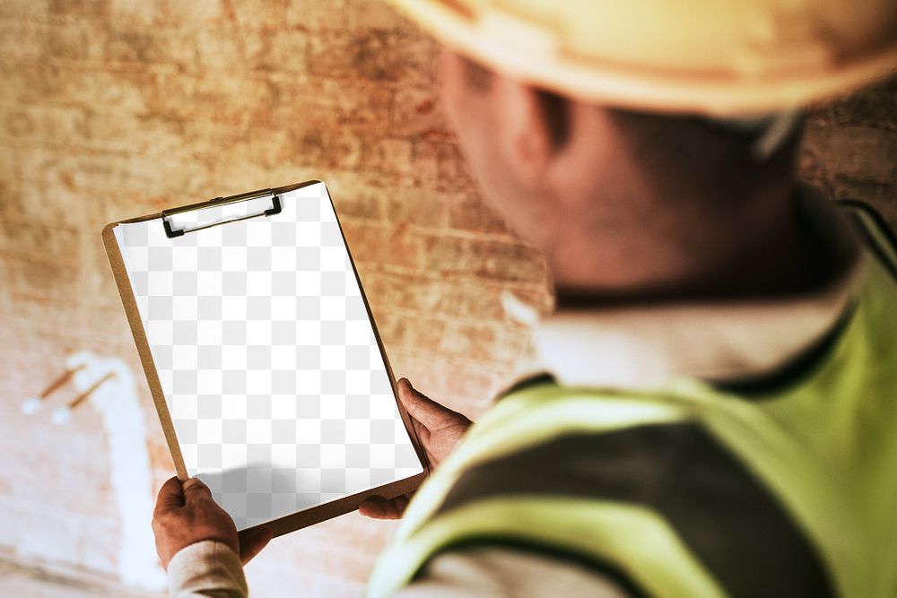 Clipboard png mockup at a construction site