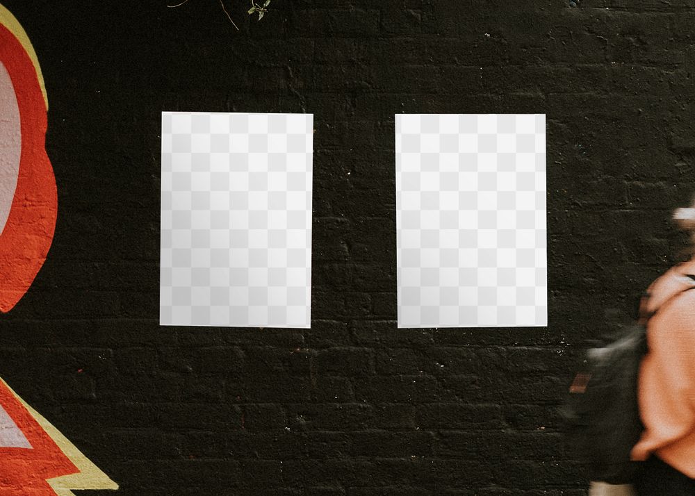 Two posters mockup png with a woman walking past in the new normal