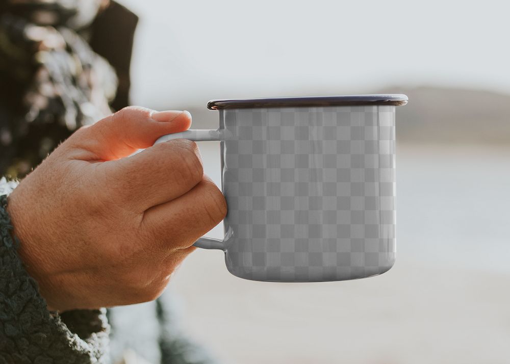 Camping coffee mug mockup png for travelling