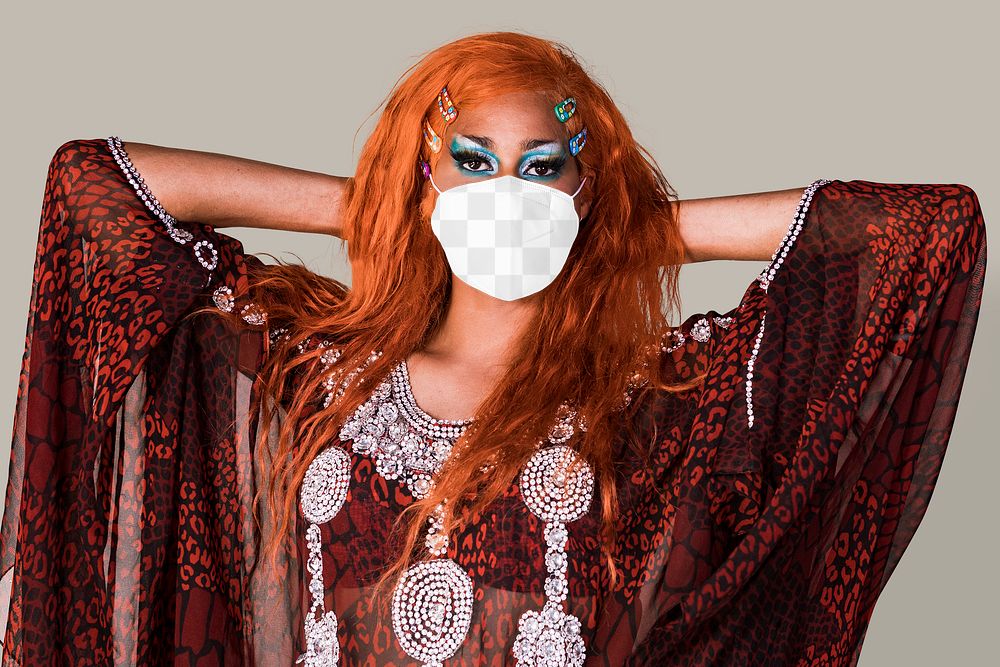 Face mask mockup png, drag show artist in the new normal