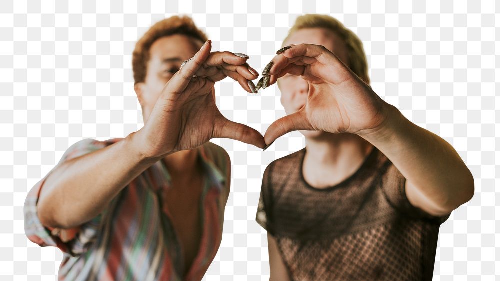 Gay couple png making heart shaped-hands, gender equality
