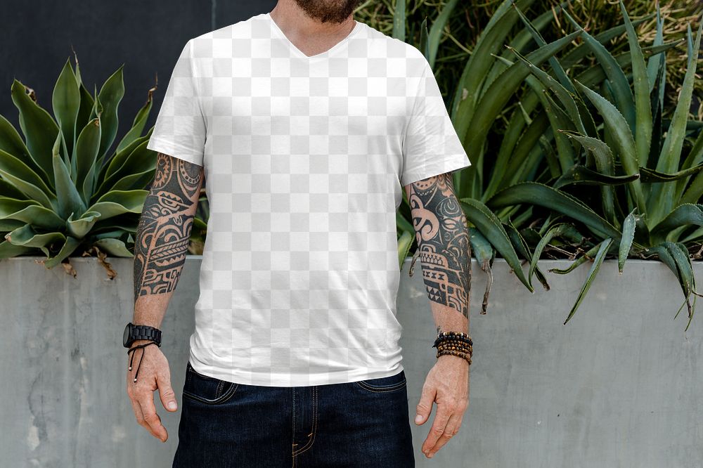 Men’s tee png, transparent mockup, basic wear apparel fashion