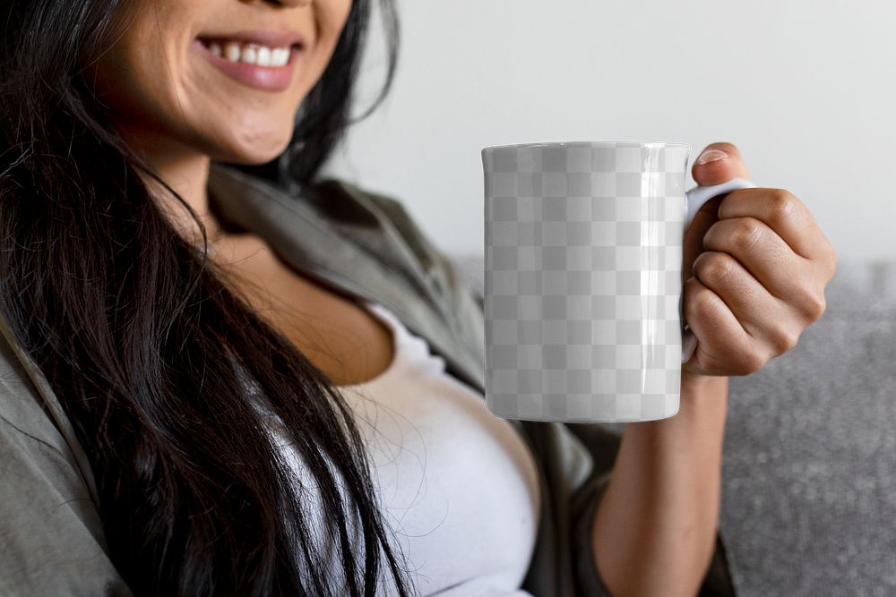 Mug mockup png transparent cup, warm beverage in the morning