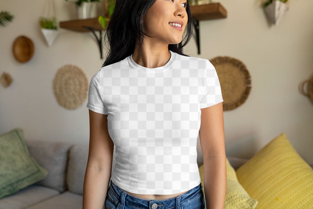 Woman's top mockup png, transparent tee, causal apparel 