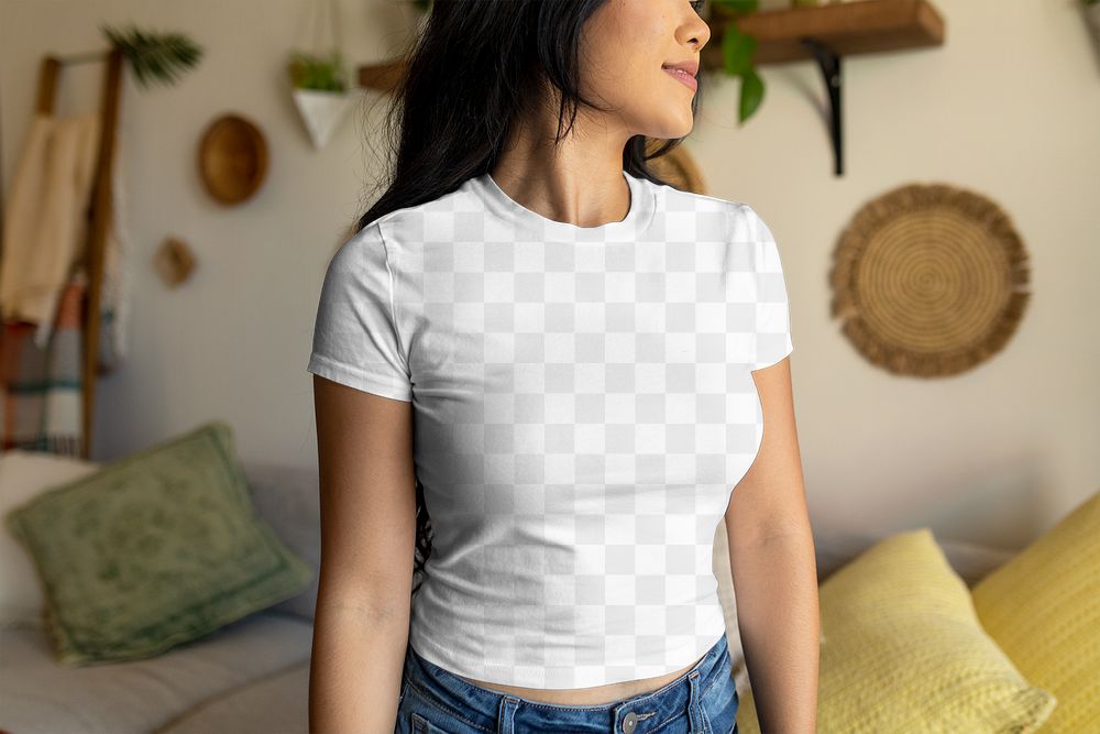 Woman's tee mockup png, transparent design, causal apparel