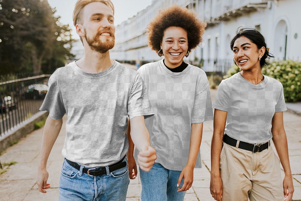 T-shirt mockups png with three diverse friend models
