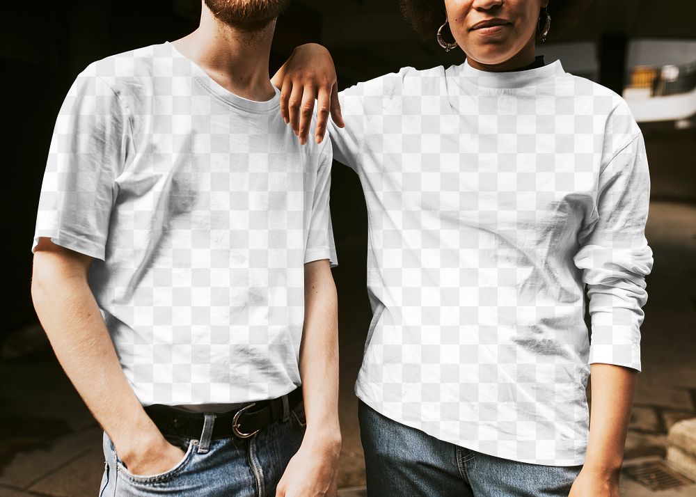 T-shirt mockups png with two man and woman friend models