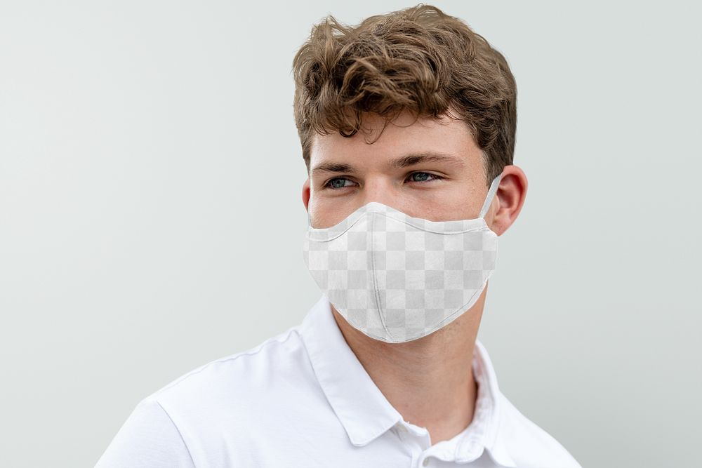 Face mask mockup png, transparent fabric design, new normal lifestyle