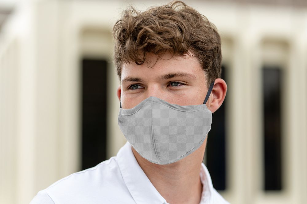 Face mask png, transparent mockup, fabric design, new normal lifestyle