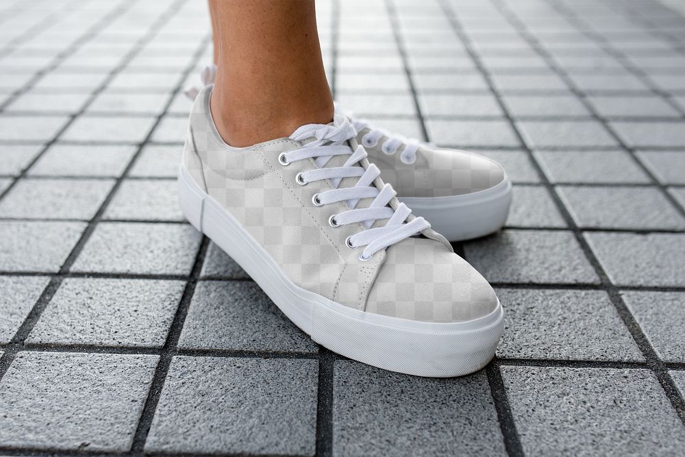 Sneaker mockup png, urban grey tiled floor, transparent design