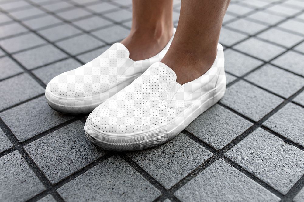 Sneaker mockup png, urban grey tiled floor, transparent design