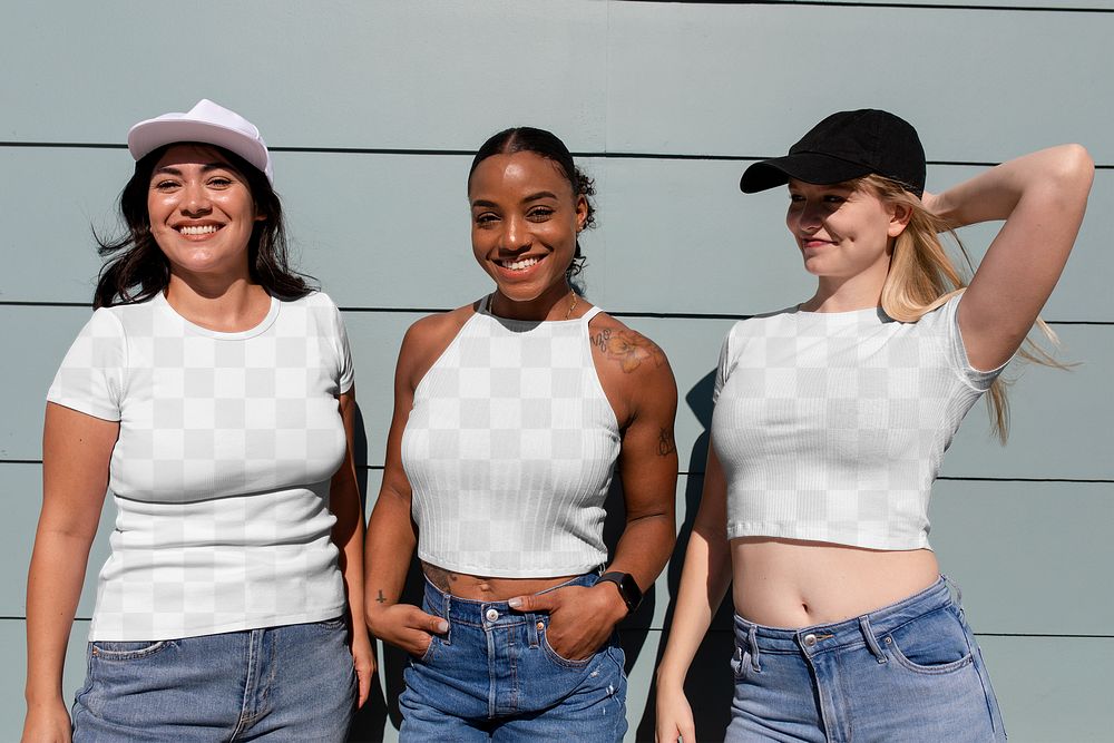 Summer clothes mockup png, transparent tank top & tshirt, beautiful diverse women