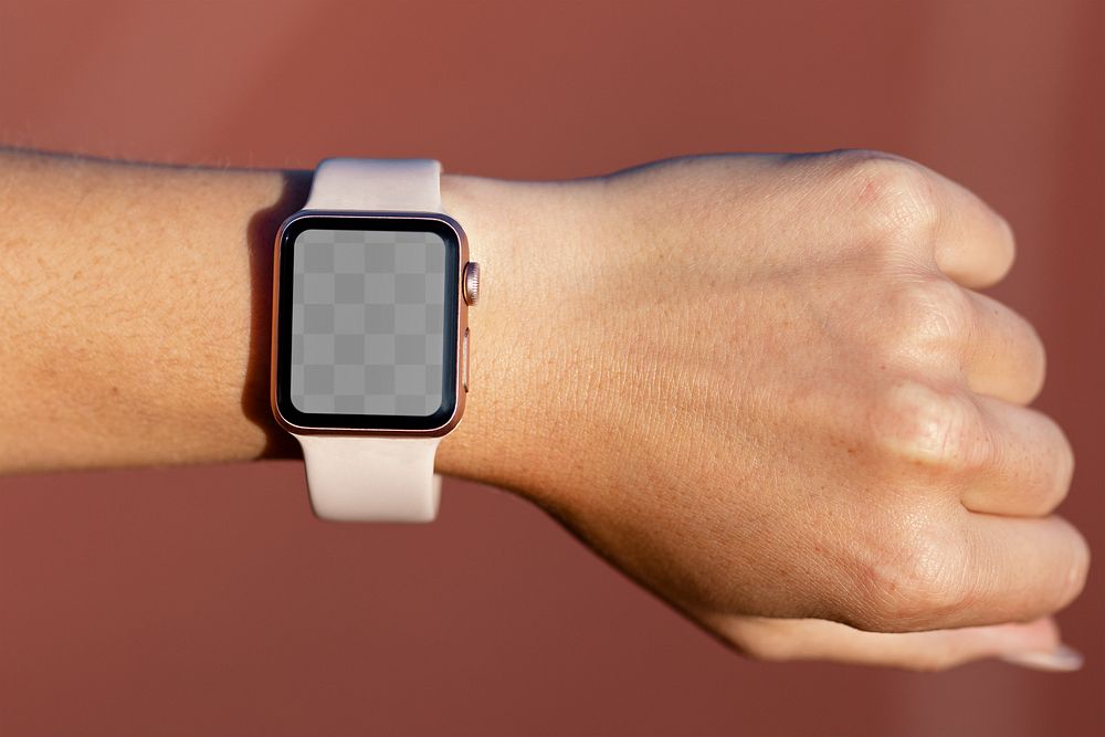 Pink smartwatch png mockup, transparent digital device screen