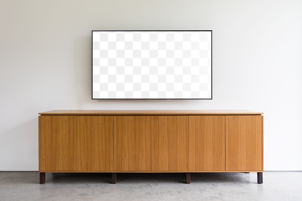 Television mockup png on living room wall