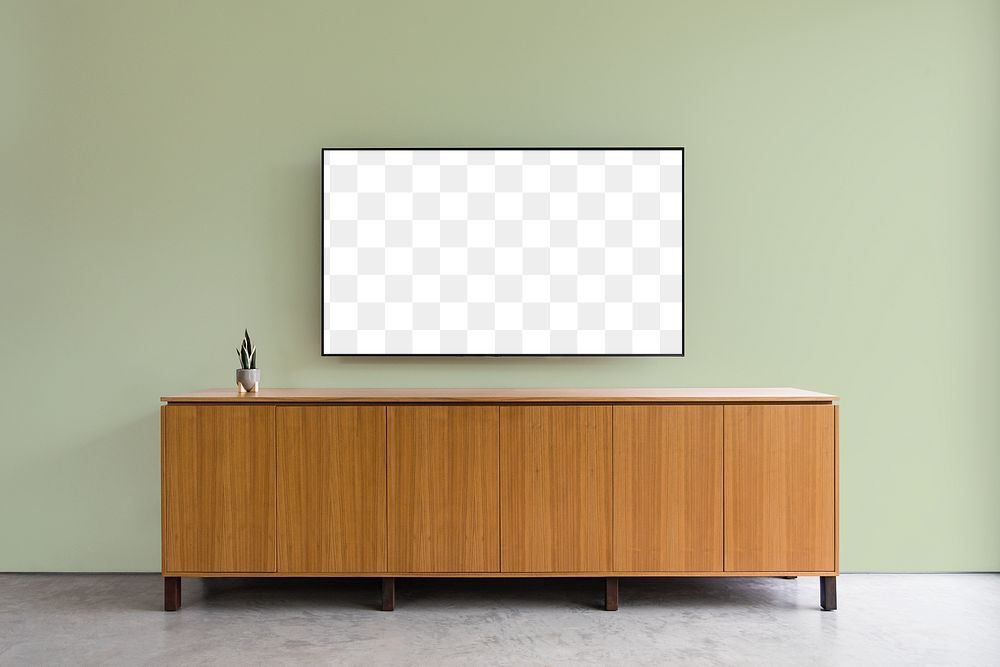 Television mockup png on living room wall