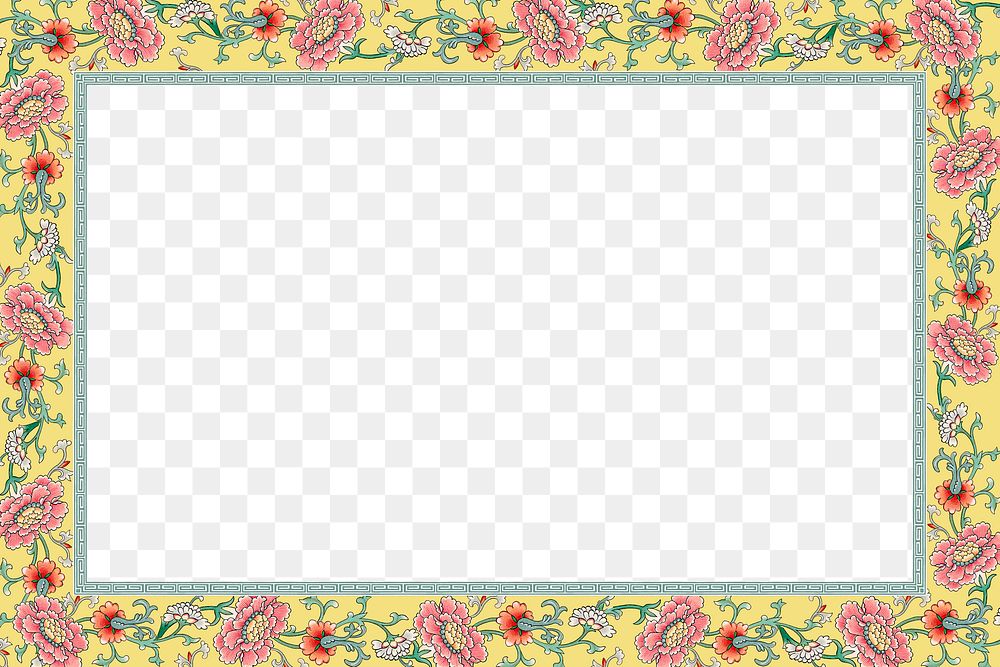 Peony flower png frame, vintage Chinese art, transparent background