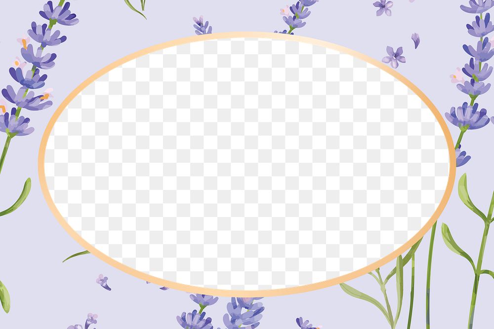 Gold oval lavender flower frame design element