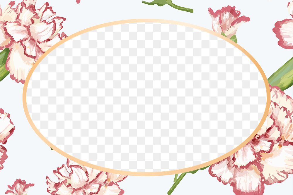 Gold oval carnation flower frame design element