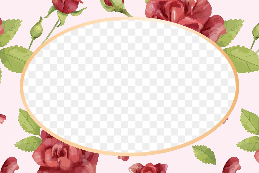 Gold oval rose flower frame design element