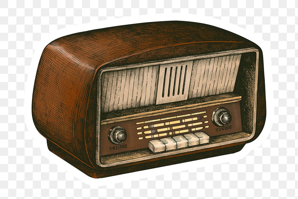 Hand drawn retro wooden radio sticker design element