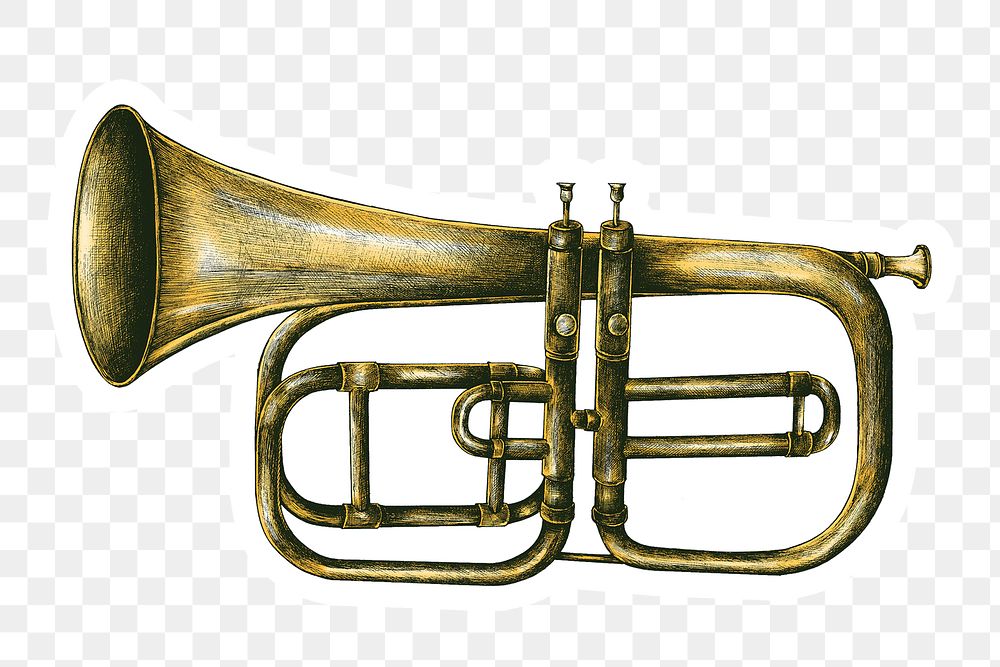 Hand drawn brass trumpet sticker design element