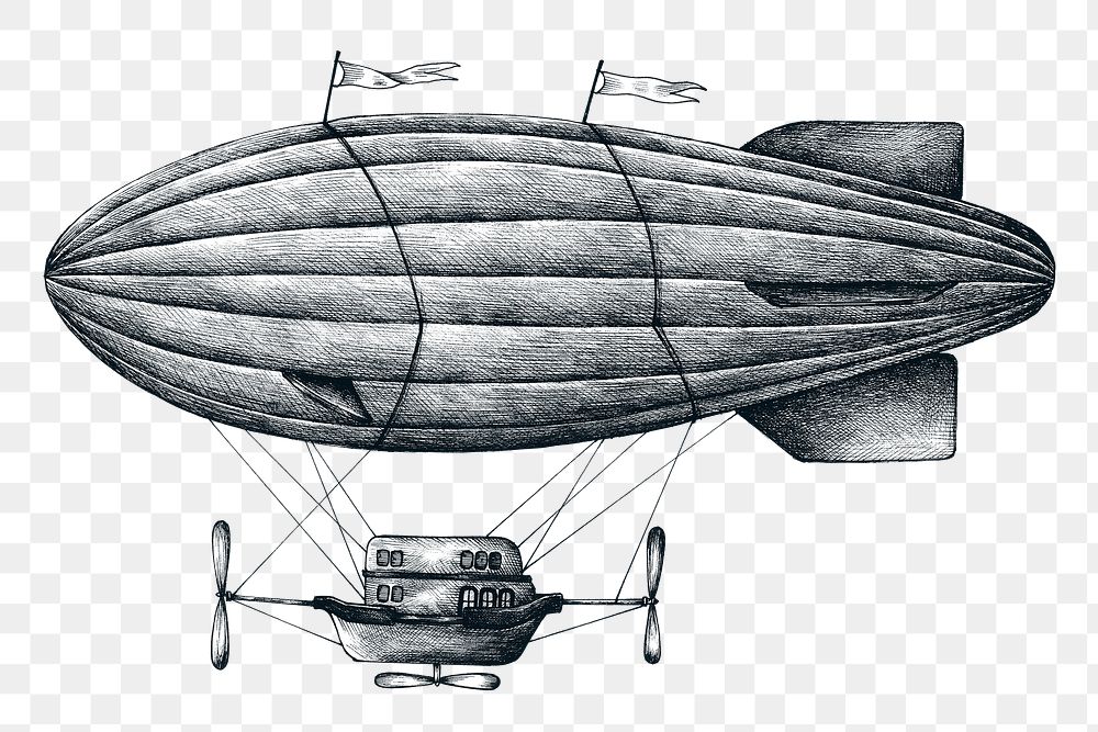 Hand drawn airship retro style design element