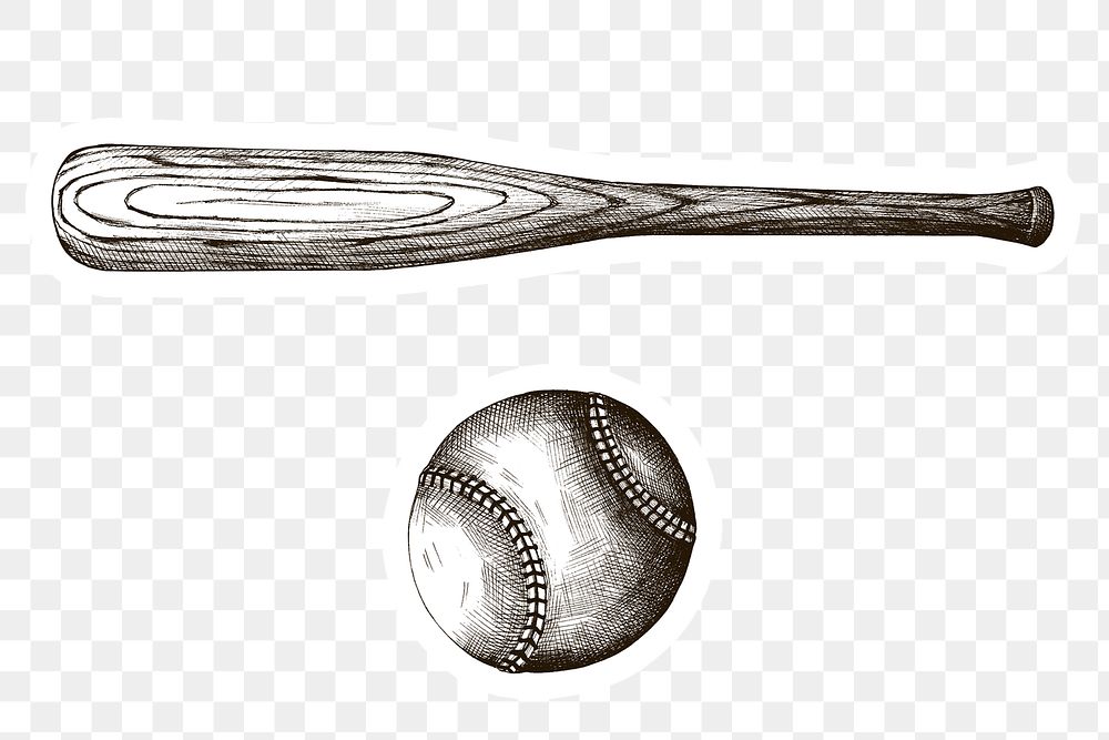 Hand drawn baseball bat and ball sticker design element