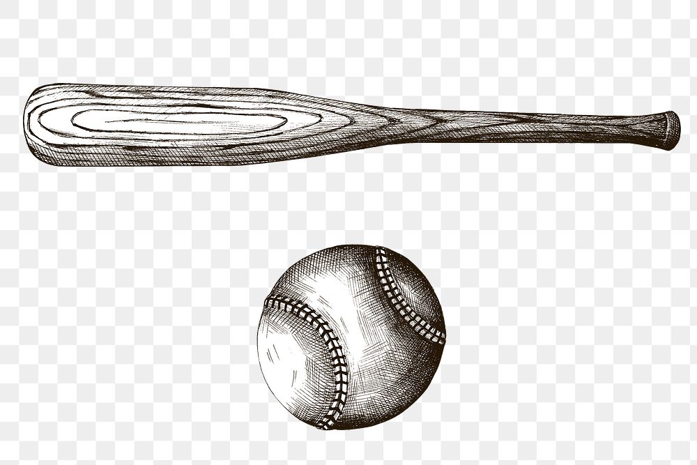 Hand drawn baseball bat and ball design element