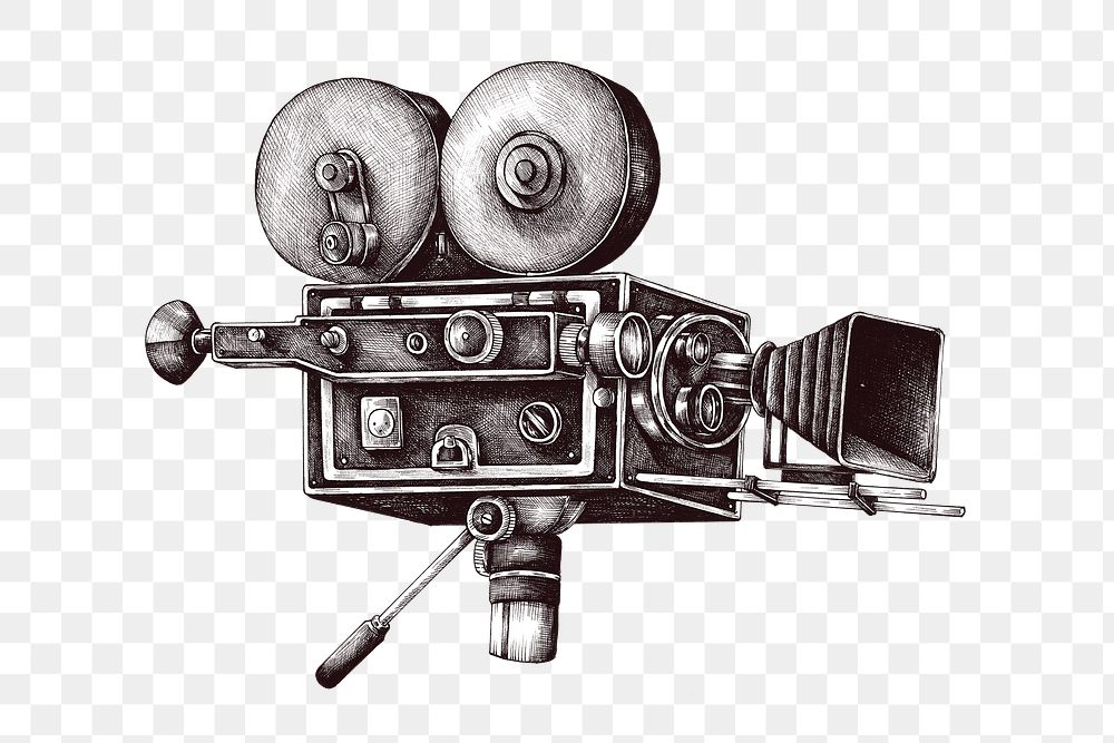 Hand drawn vintage movie camera design element