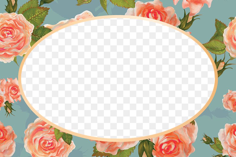 Gold oval garden rose flower frame design element