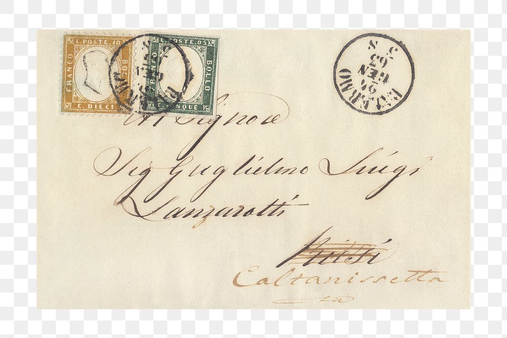 Vintage envelope png with postmark and stamp