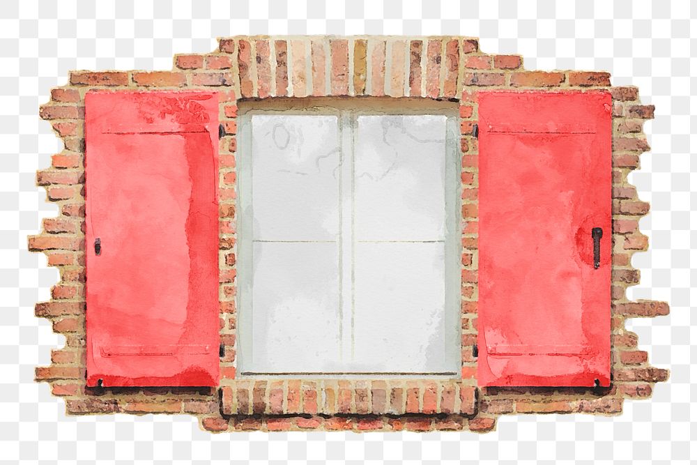 Opened casement png window clipart, red architecture illustration