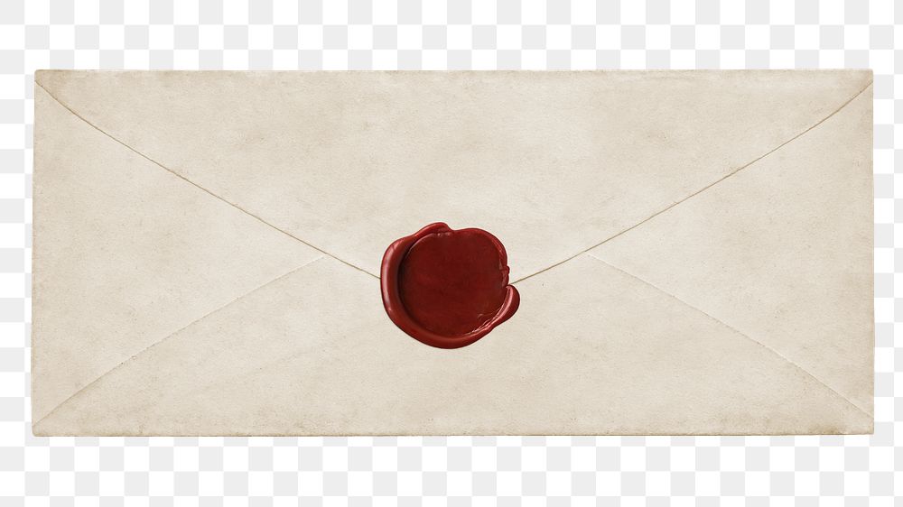 Vintage envelope png with red wax seal, transparent background 