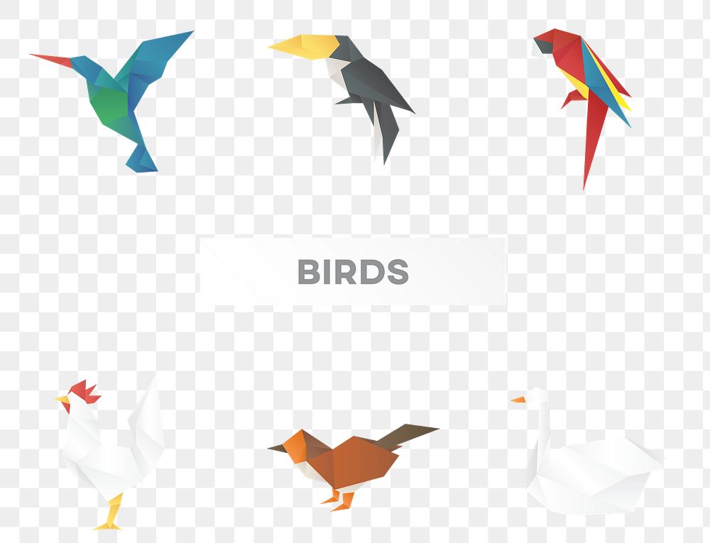 Origami birds paper craft png cut out set