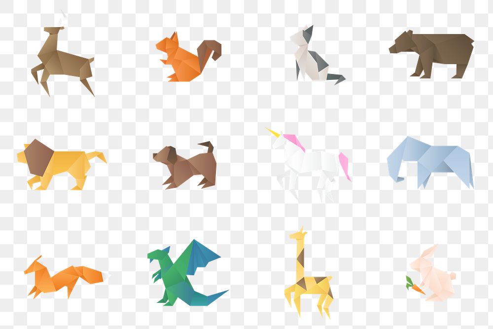 Animals png polygon paper craft cut out set